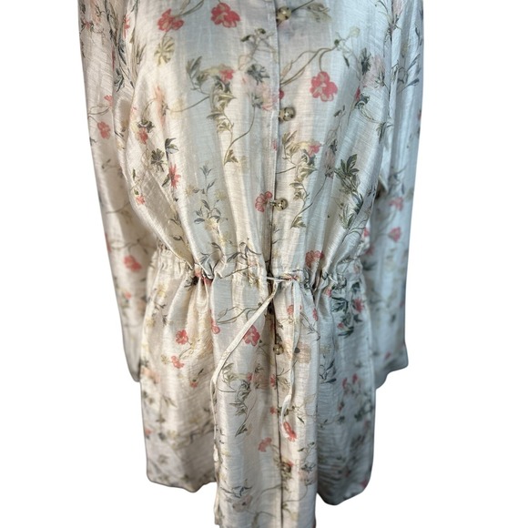 J Jill Linen Blend Sheer Floral Jacket Tunic Top M Barley Long Sleeve w/ Pockets - Picture 4 of 11